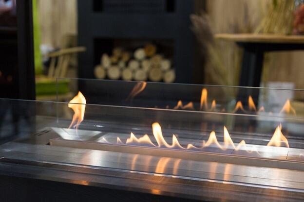 Bio fireplace in home on bioethanol fuel